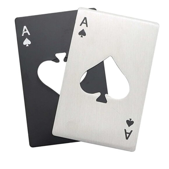 Ace of Spades Bottle Openers 2 pack 1 Silver 1 Black Stainless Steel - Picture 1 of 3